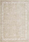 Detailed view of the Ashraf Area Rug, a farmhouse style rug with a traditional beige floral pattern. Design-Rectangle-6796
