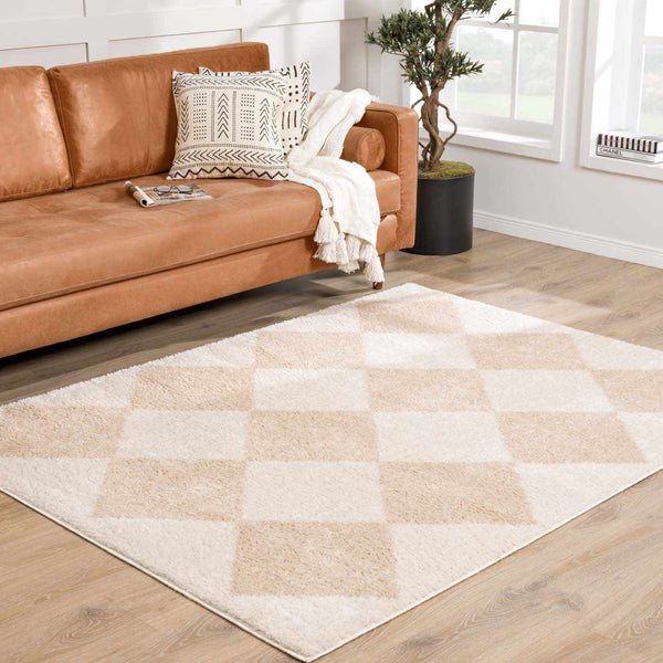 Arilla Beige Washable Diamond Area Rug