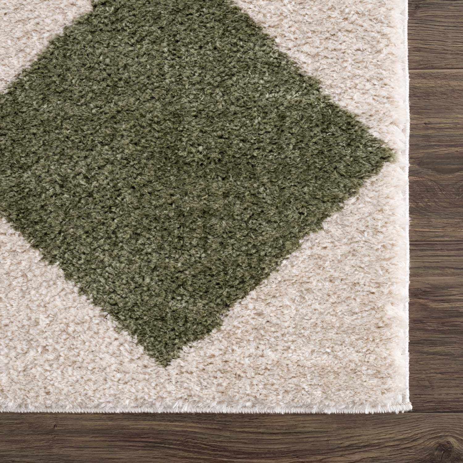Arilla Green Washable Diamond Area Rug