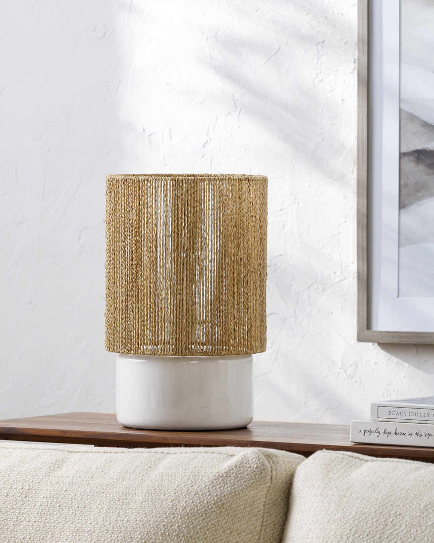 Jaguaripe Ribbed Ceramic Beige Table Lamp
