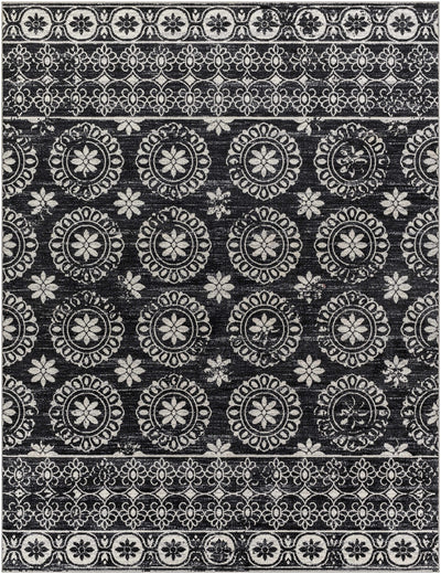 Kahraman Black&White Floral Washable Area Rug