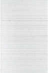 Close-up of the Kendi Wool Rug. Hand-woven rug with charcoal, cream, and light slate stripes and a subtle geometric pattern. Design-Rectangle-576
