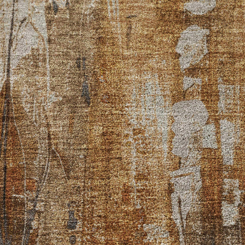 Close-up of the Dalyn Luxury Indoor/Outdoor Kochi KC10 Rust Area Rug. Shows beige, caramel, and rust tones with a distressed pattern.