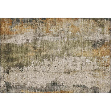 Close-up of Dalyn Luxury Kochi KC14 Putty Area Rug. Beige, green, olive, and taupe abstract design. Farmhouse style.