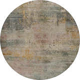 Round Dalyn Luxury Kochi KC15 Granite area rug with beige, gold, gray, ivory, and pink abstract pattern.