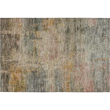 Close-up of Dalyn Luxury Kochi KC15 Granite Area Rug. Beige, gold, gray, ivory, and pink abstract pattern.