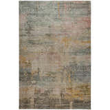 Close-up of the Dalyn Luxury Kochi KC15 Granite area rug. Features beige, gold, gray, ivory, and pink hues with a distressed pattern.