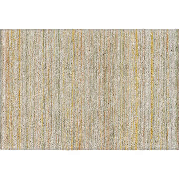 Close-up of the Dalyn Luxury Kochi KC3 Sage Area Rug. Beige rug with gold, pink and sage vertical stripes.