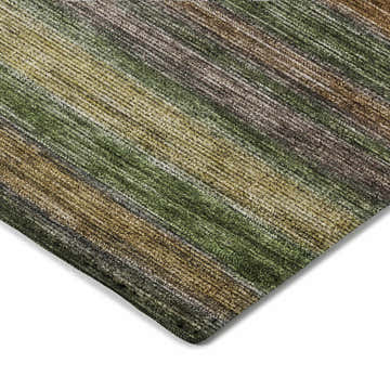Close-up of the Dalyn Luxury Kochi KC5 Brown Area Rug, showing the brown, gold, olive, and peach striped pattern.