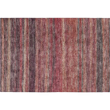 Close-up of the Dalyn Luxury Kochi KC5 Merlot Area Rug with beige, blush pink, dark brown, and merlot vertical stripes.