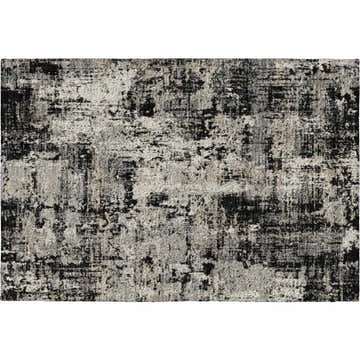 Close-up of a Dalyn Luxury Kochi KC7 Black Area Rug. Abstract pattern in black, silver gray, and taupe.