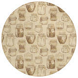 Close-up of a round Dalyn Kendall KE18 Parchment Washable Area Rug featuring a sketch-style mason jar pattern.