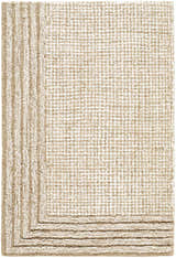 Close-up of the Kayoko Beige Area Rug. Hand-tufted wool rug with textured stripes and a subtle beige and off-white grid pattern. Design-Rectangle-23