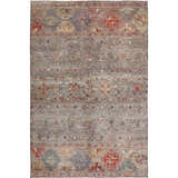 Dalyn Karaj KJ5 Gray Washable Area Rug with beige, brown, blue, and red traditional pattern. Farmhouse style rug.