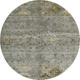 Round Dalyn Karaj KJ5 Pewter Washable Area Rug with traditional beige, gray, and green farmhouse pattern.