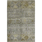 Detailed view of the Dalyn Karaj KJ5 Pewter Washable Area Rug, featuring beige, green, and gray traditional patterns.