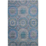 Dalyn Karaj KJ6 Blue Washable Area Rug with a traditional medallion pattern in denim, light blue, and purple.
