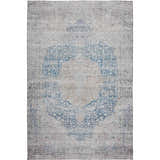 Dalyn Karaj KJ8 Blue Washable Area Rug. Traditional rug with ivory, light blue, and silver gray floral medallion pattern.