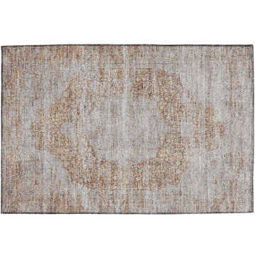 Close-up of the Dalyn Karaj KJ8 Copper Washable Area Rug; beige, caramel, and rust farmhouse style with a traditional center medallion.