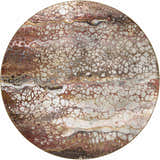 Close-up of a round Dalyn Kikiamo KK15 Canyon Washable Area Rug. Abstract pattern in canyon, brown, ivory, and taupe.