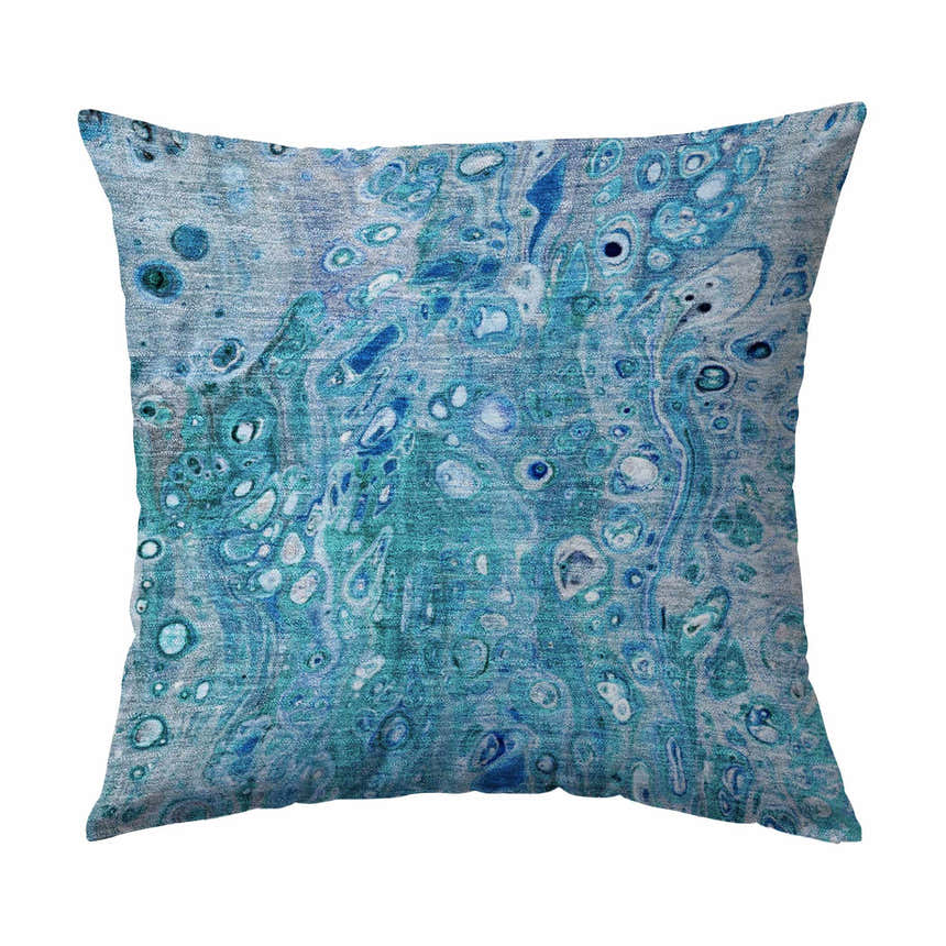 Dalyn Machine Kikiamo KK18 Ocean Washable Area Rug with a light blue, ocean, taupe, and teal abstract pattern.