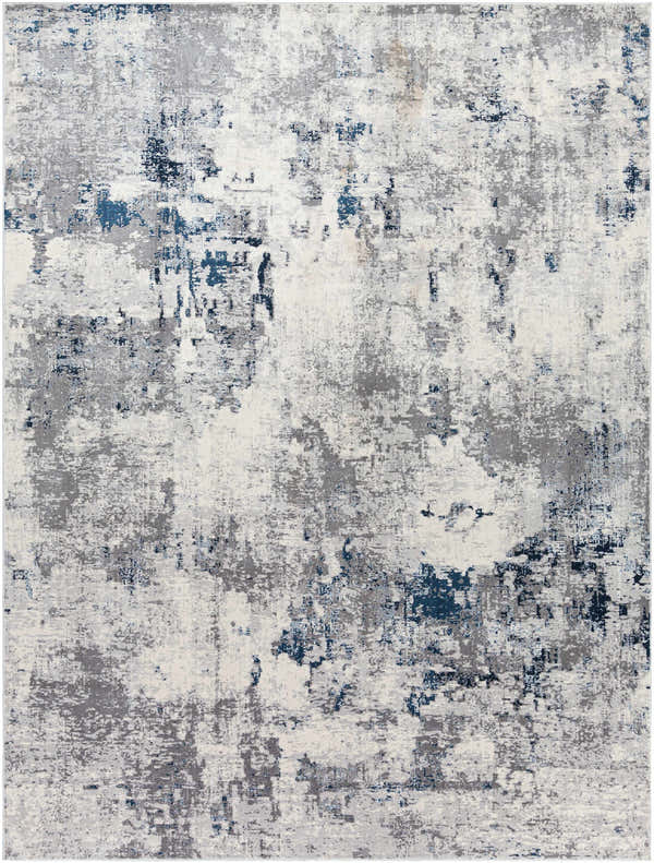 Close-up of Livabliss Aisha Surya AIS-2314 area rug. Abstract design in blue, charcoal, light gray, and off-white. Design-Rectangle-710103