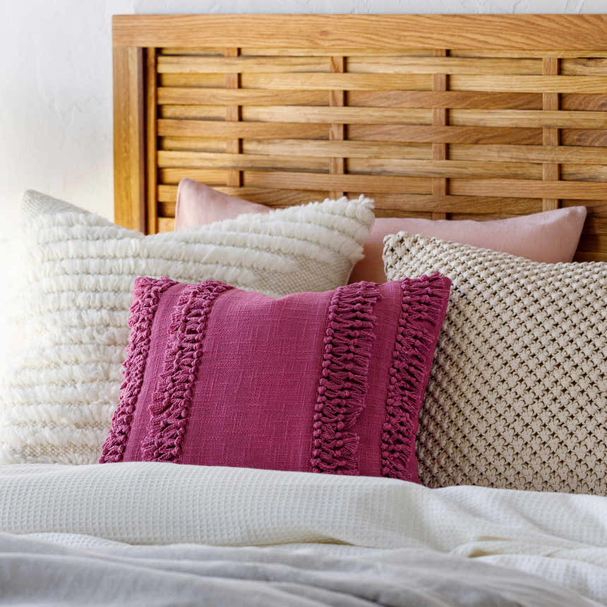 Kiamba Mauve Textured Fringe Throw Pillow - Clearance