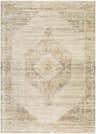 Close-up of the Kalare Tan Area Rug featuring a traditional diamond pattern in light gray, off white, tan, and taupe. Design-Rectangle-679