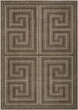 Close-up of the Kekapa Area Rug, showcasing its brown and beige geometric Greek key pattern. Design-Rectangle-575