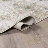 Close-up of the Kress Thick Luxe Abstract Rug, showing its charcoal, sage, and light gray contemporary design. Fold