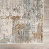 Close-up of the Kress Thick Luxe Abstract Rug showing its charcoal, sage, taupe, and white contemporary design. Swatch