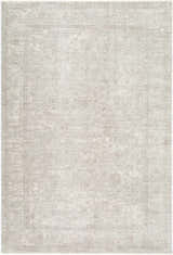 Close-up of the Ailbhe Area Rug. Traditional style with ivory, sandstone, and taupe colors. Machine woven polyester rug. Design-Rectangle-6796