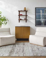 Living room scene with ivory chairs and a Kohaku Light Gray Area Rug. Roomscene-Rectangle