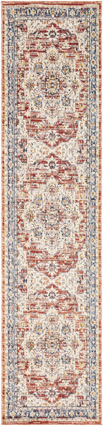 Detailed Kuro Traditional Style Rug in beachhouse, garnet, and beige. Farmhouse design. Design-Runner-239