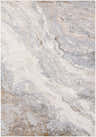 Close-up of the Akuchi Area Rug. Abstract pattern in cream, gray, ivory, light slate, peach, and tan. Contemporary style. Design-Rectangle-5373