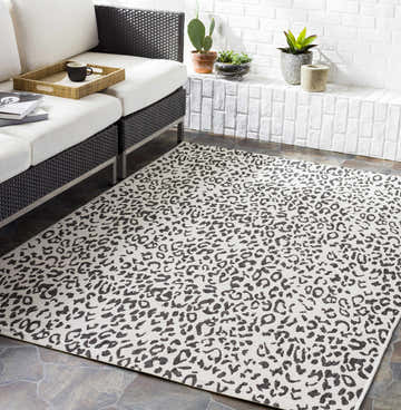 Alderbury White Leopard Print Outdoor Rug