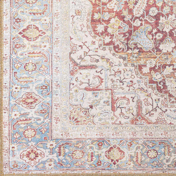 Sample Cream Rust Leeston Vintage Washable Area Rug - Clearance