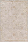 Close-up of the Andres Tan Area Rug, showcasing its traditional light brown and cream floral pattern. Design-Rectangle-6796