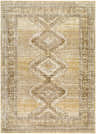 Close-up of the Ligeia Area Rug, a machine-woven runner with a traditional diamond pattern in dark brown, light gray, and tan. Design-Rectangle-679