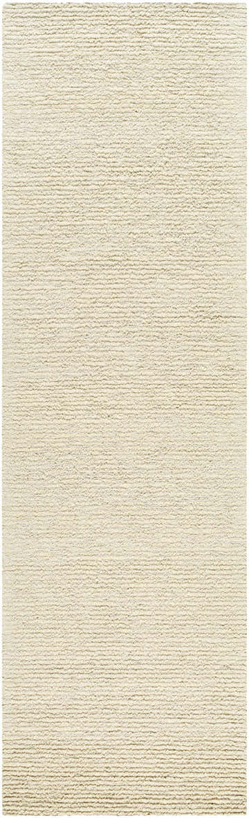 Close-up of the Winta Cream Wool Area Rug, showing its textured, hand-tufted design and soft ash, pearl, and white colors. Design-Runner-310