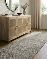 Entryway with a Winta Charcoal Wool Area Rug runner and a light wood console table. Roomscene-Runner