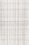 Close-up of the Lubna Ivory Area Rug. Hand-woven rug with a light silver and silver gray plaid pattern. Design-Rectangle-576