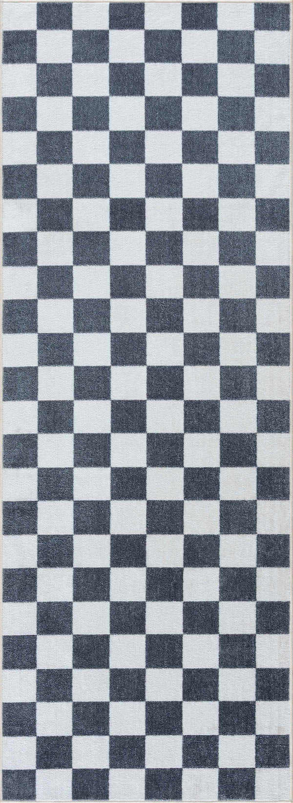 Sample Imaran Antrasit Cream Checkered Washable Area Rug