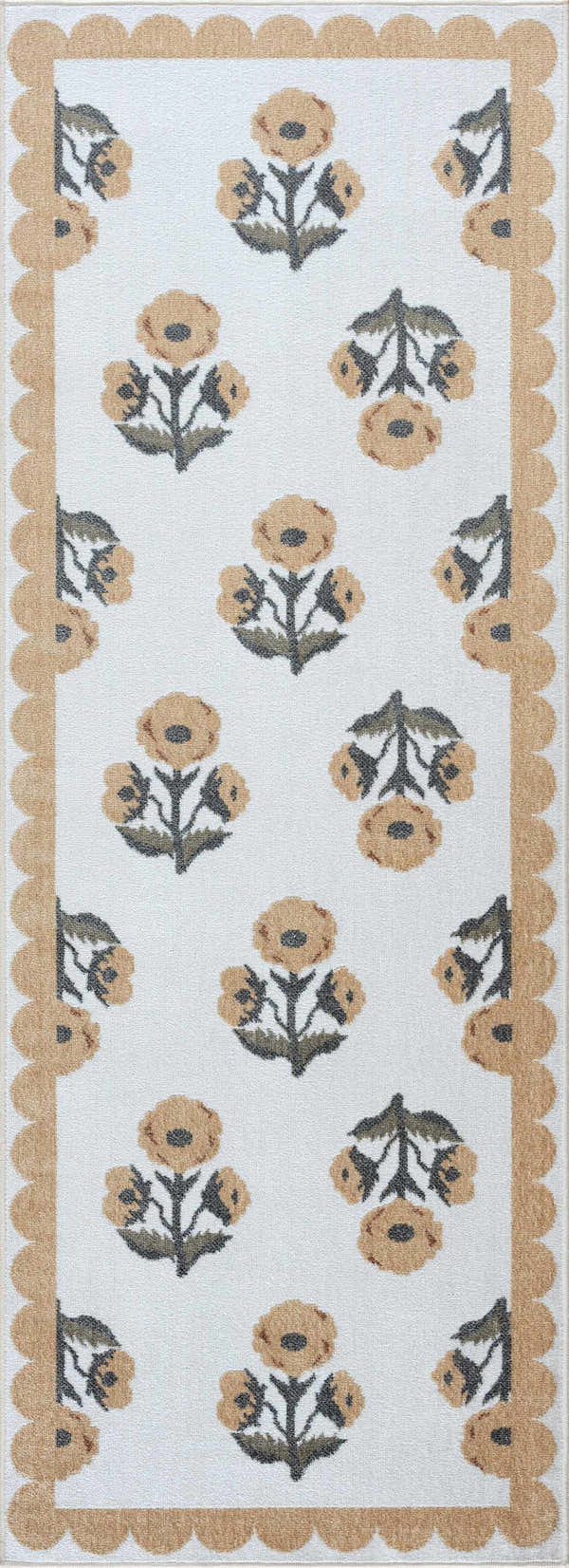 Sample Linnet Beige Floral Washable Area Rug