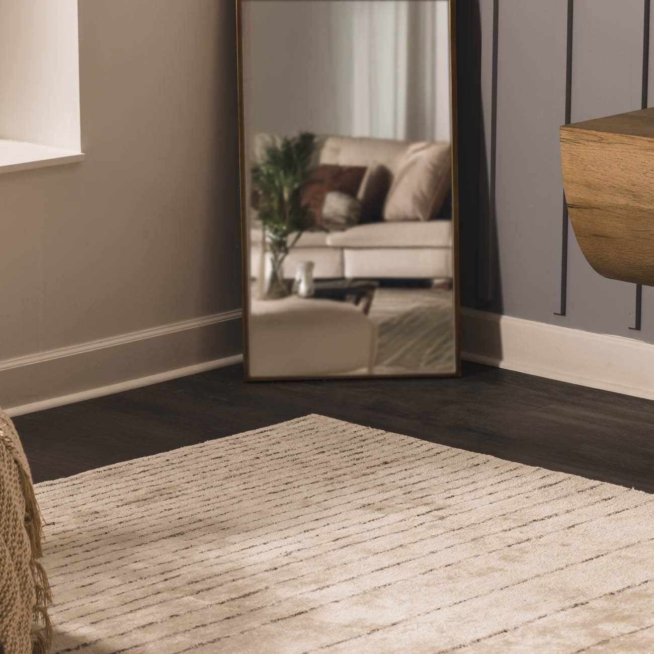 Ellisburg Striped Cream Faux Silk Rug