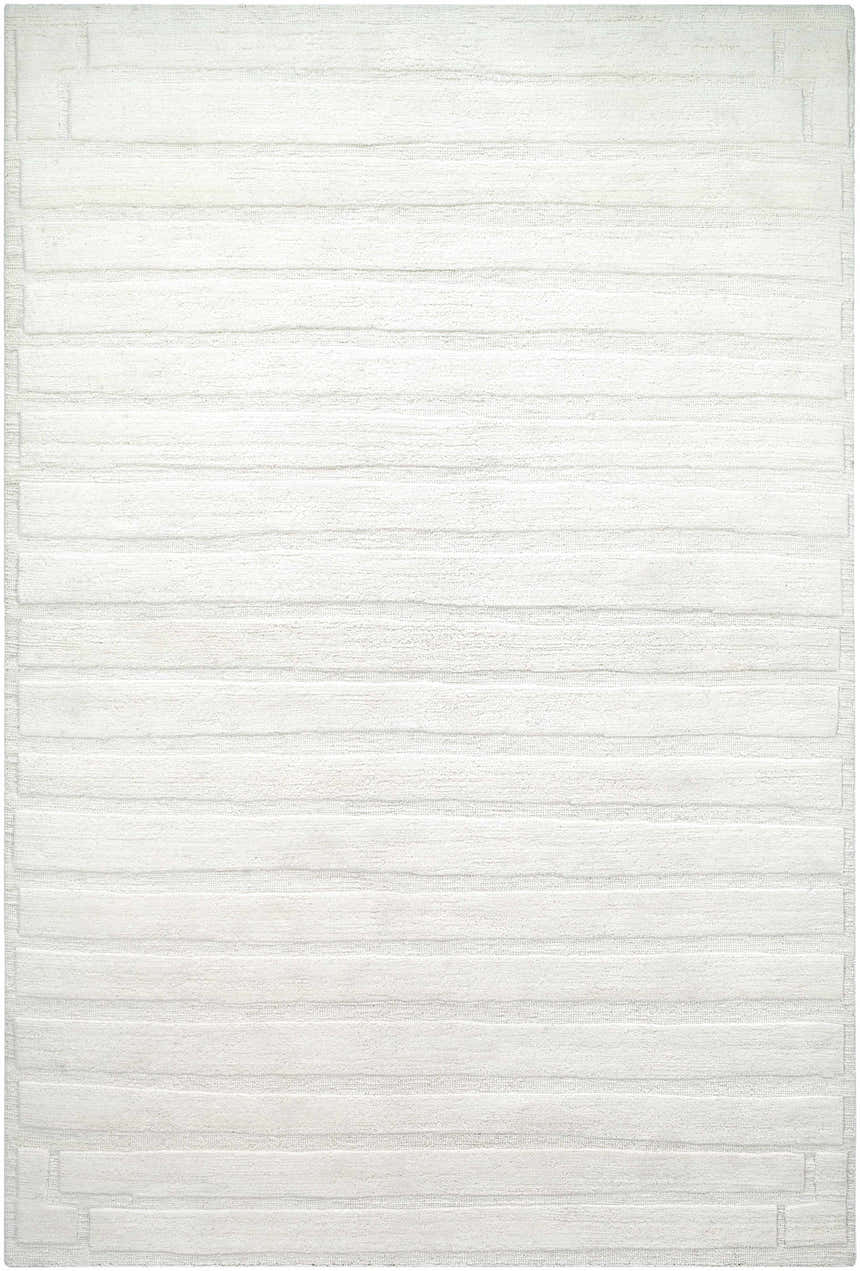 Close-up of the Aurex Cream Stepped Arch Art Deco Wool Rug, featuring a subtle, textured horizontal stripe pattern. Design-Rectangle-69
