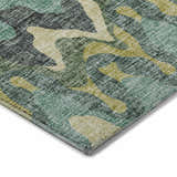 Close up of Dalyn Luxury Lorenzo LN6 Teal Washable Area Rug. Features beige, green, and teal abstract pattern.