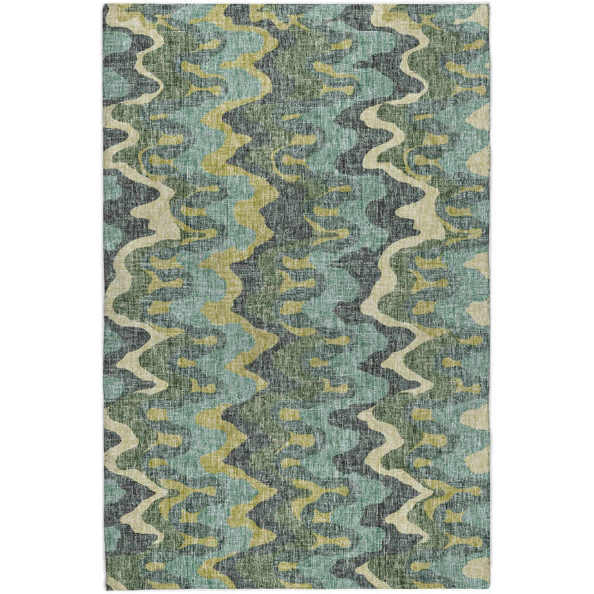Dalyn Luxury Lorenzo LN6 Teal Washable Area Rug with beige, green, and charcoal abstract pattern.