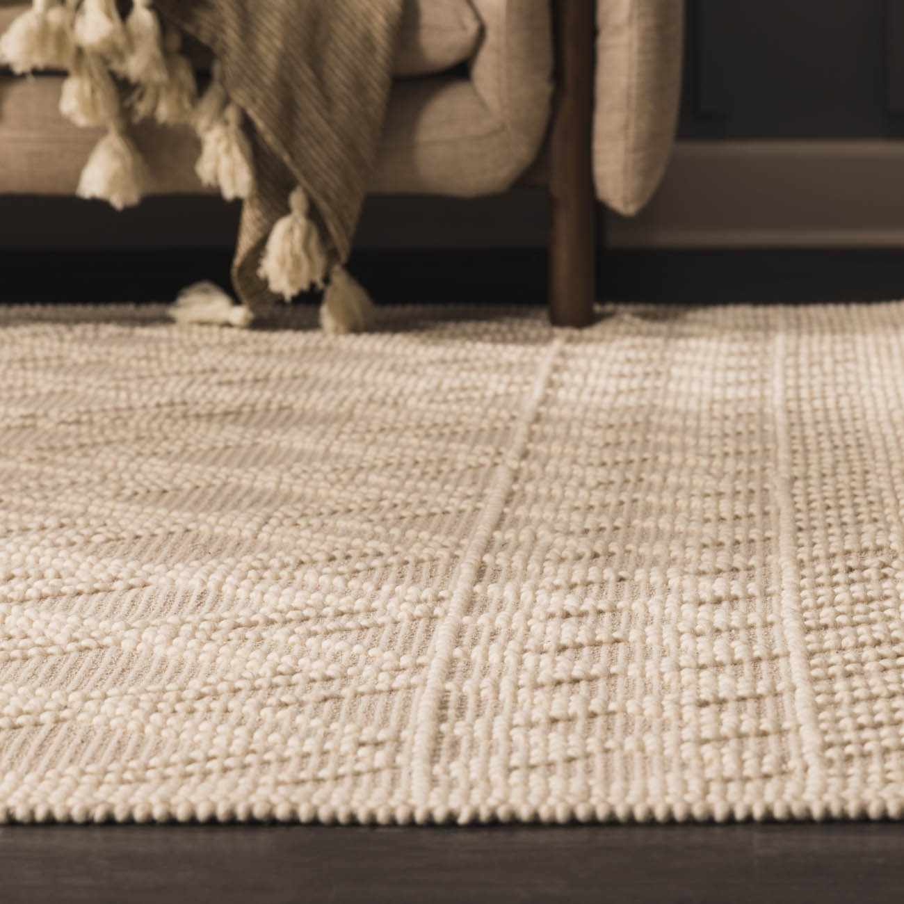 Wool Rug／MTR4383【Mountain Research】 Ramsbury Beige Trellis Wool Rug – Boutique Rugs