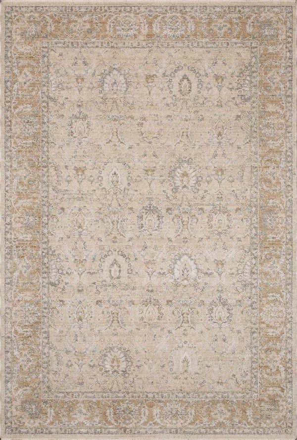 Close-up of the Airlia Cream Thick Luxe Area Rug. Beige, ivory, and light gray traditional floral pattern. Design-Rectangle-23